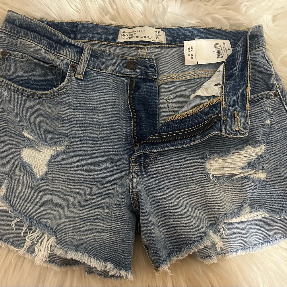 Abercrombie & Fitch Blue Jean Shorts Distressed Raw-Edge
